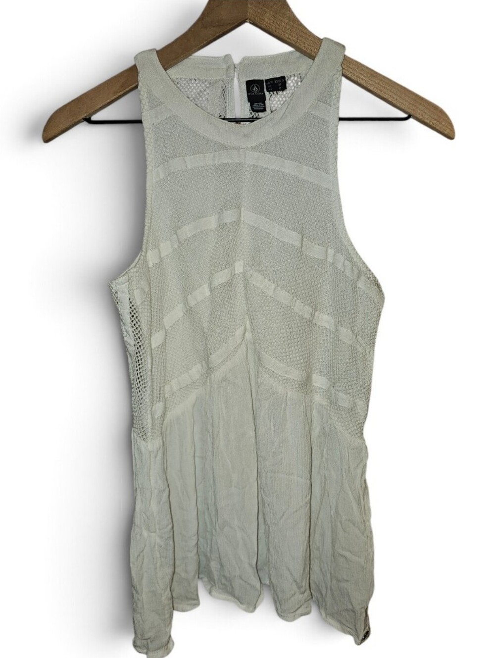 NWT VOLCOM White Mesh Detail Flowy High Neck Tank - XS